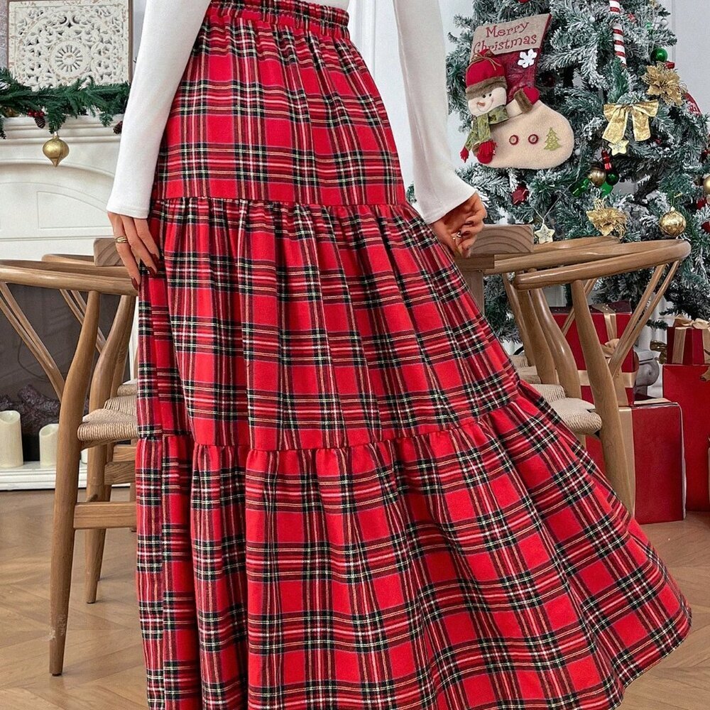 Multicolor Chic Women's Plaid Checkered Christmas Skirt - Picture 2 of 10